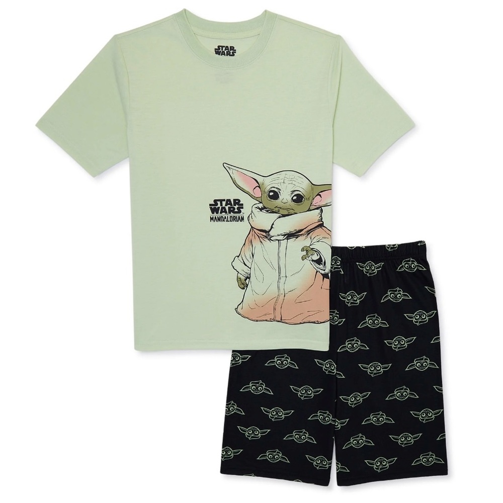 🆕 Star Wars The Mandalorian Kids Pajama Set - Light Green and Black Size 8